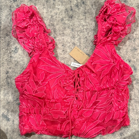 DO+BE Vibrant Pink Lace-Up Crop Top - Picture 1 of 4
